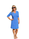 Elbow - Sleeve Travel Dress with UPF50+ Geometric Lines Peri - Back of the Bay Boutique