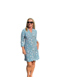 Scalloped 3/4 Sleeve Dress with UPF50+ Ocean Shells Black - Back of the Bay Boutique