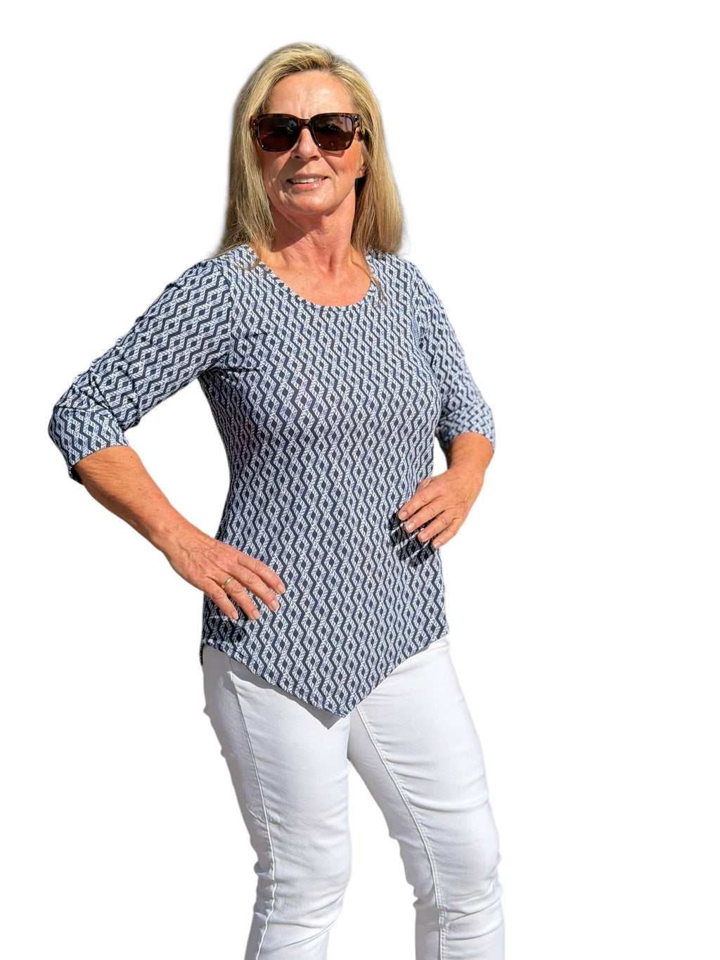 Asymmetrical Hemline Top with UPF50+ Nautical Ropes Navy - Back of the Bay Boutique