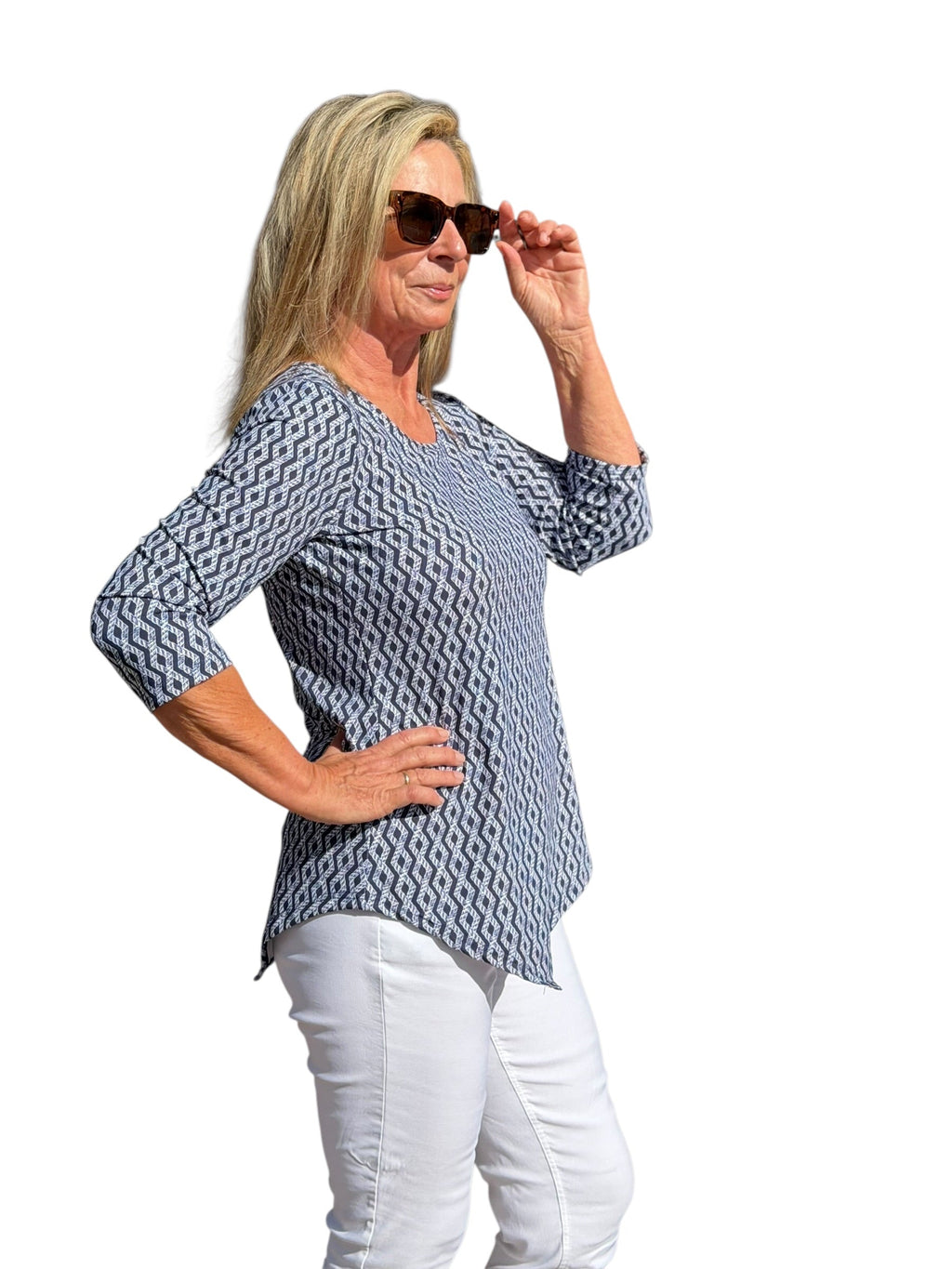 Asymmetrical Hemline Top with UPF50+ Nautical Ropes Navy - Back of the Bay Boutique