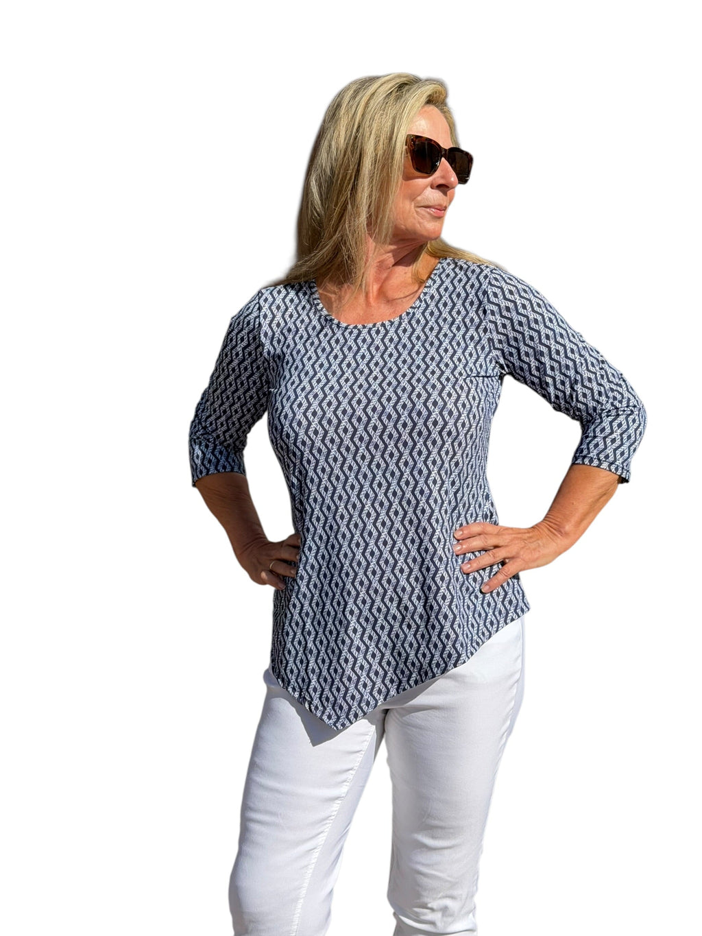 Asymmetrical Hemline Top with UPF50+ Nautical Ropes Navy - Back of the Bay Boutique