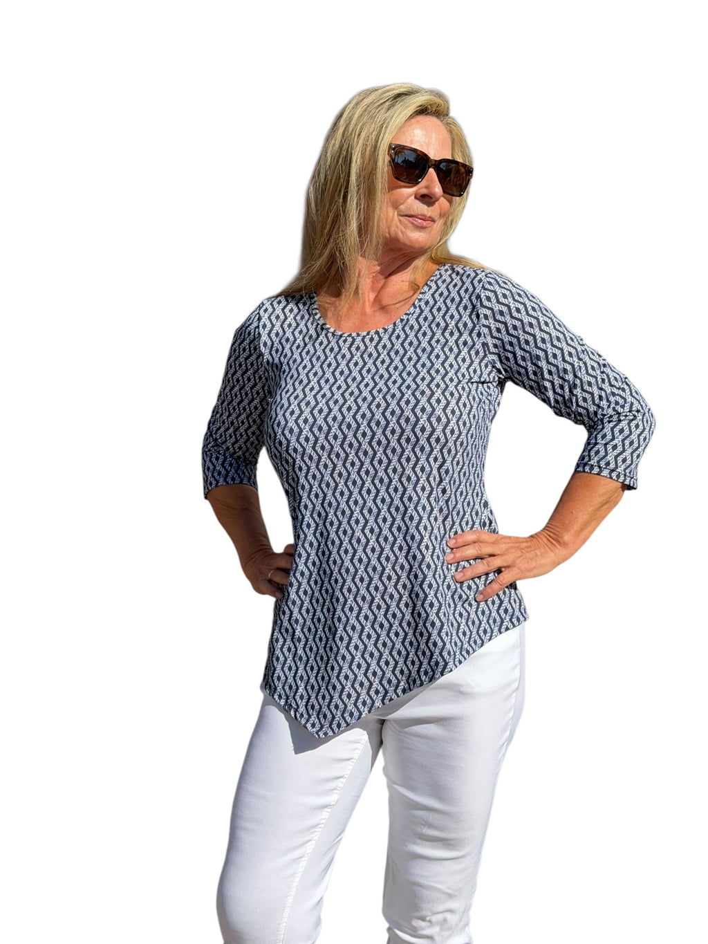Asymmetrical Hemline Top with UPF50+ Nautical Ropes Navy - Back of the Bay Boutique