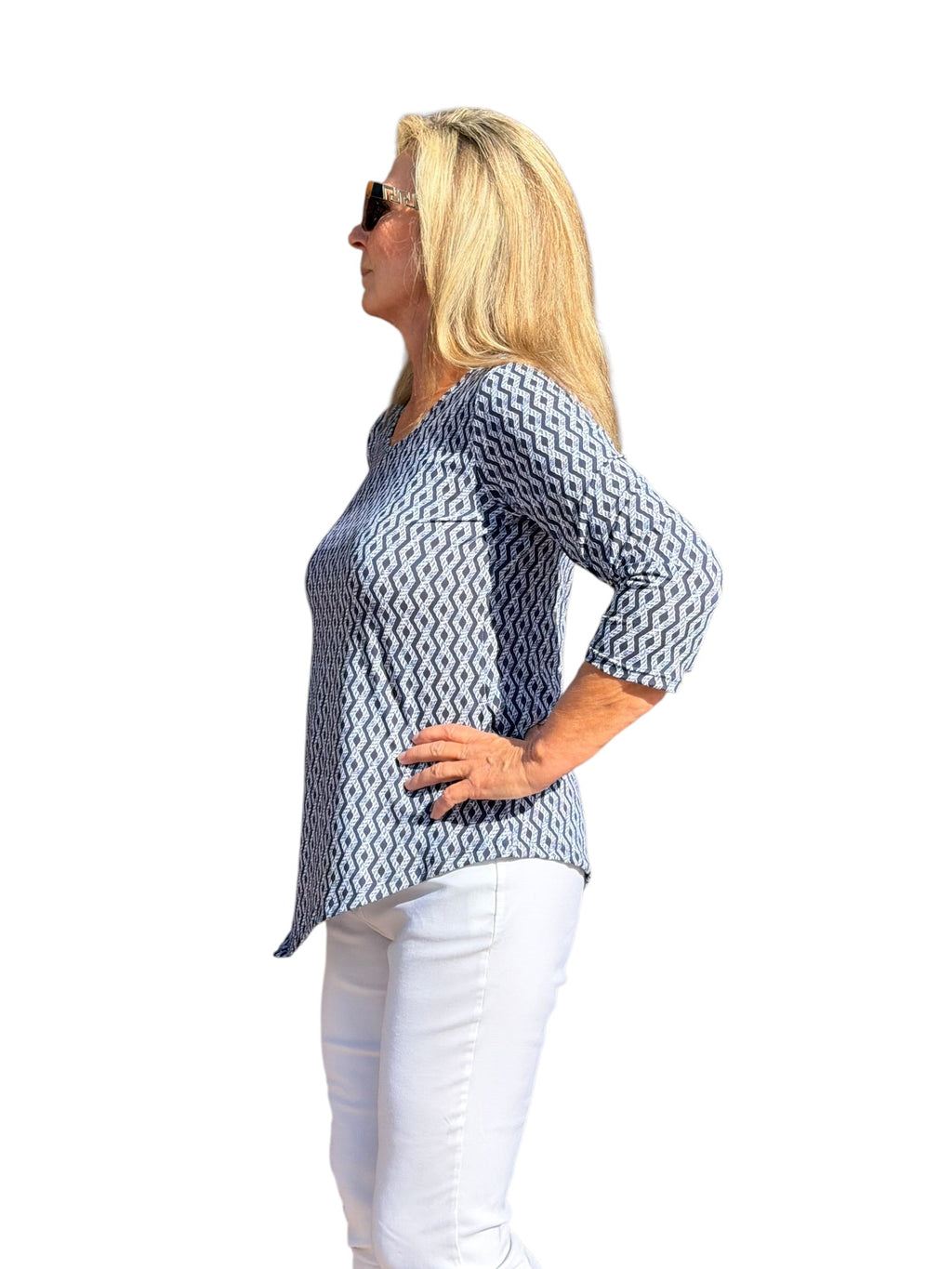Asymmetrical Hemline Top with UPF50+ Nautical Ropes Navy - Back of the Bay Boutique