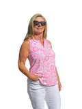 Keyhole Sleeveless Top with UPF50+ Ocean Shells Pink - Back of the Bay Boutique