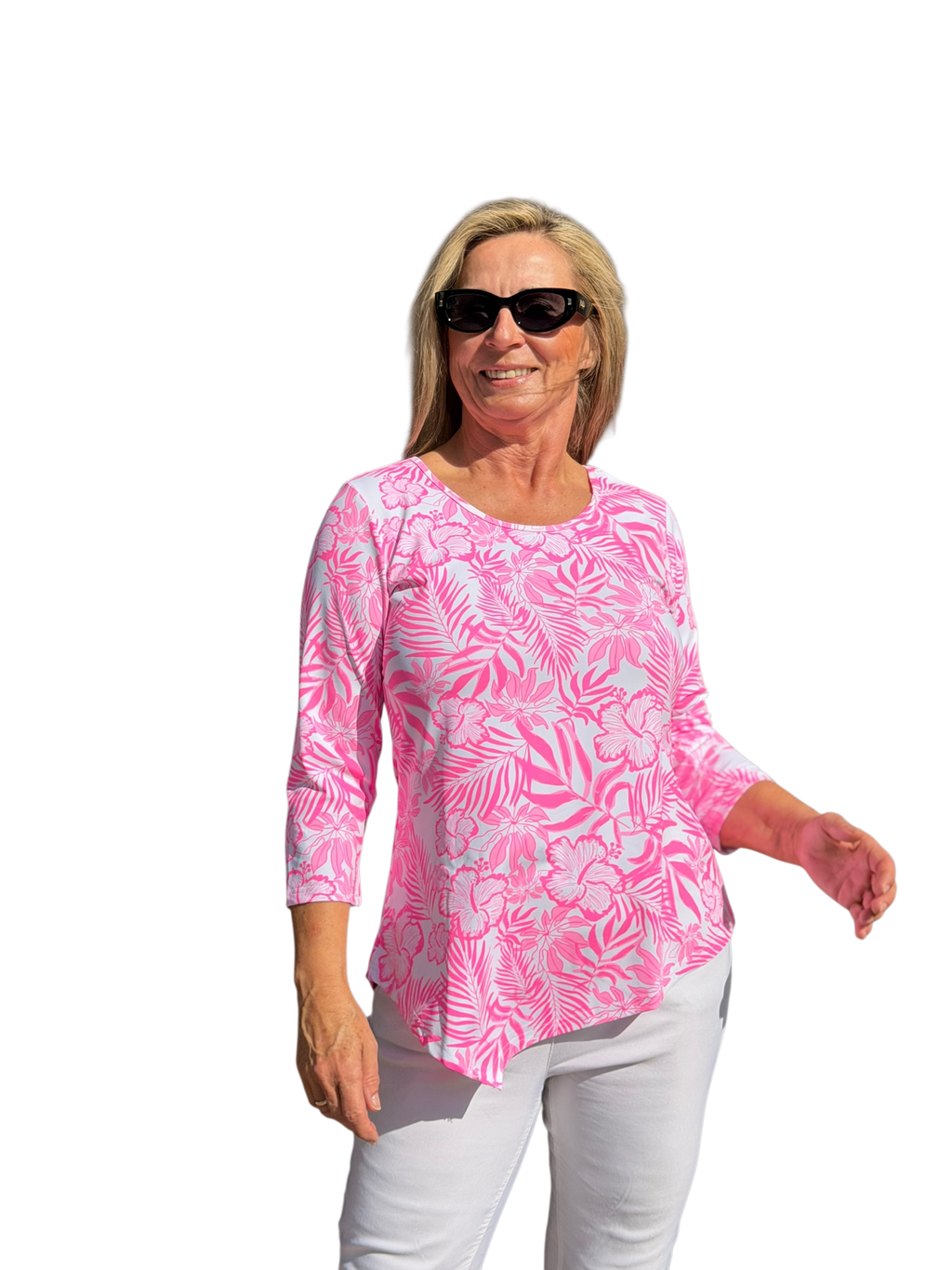 Asymmetrical Hemline Top with UPF50+ Summer Breeze Pink - Back of the Bay Boutique
