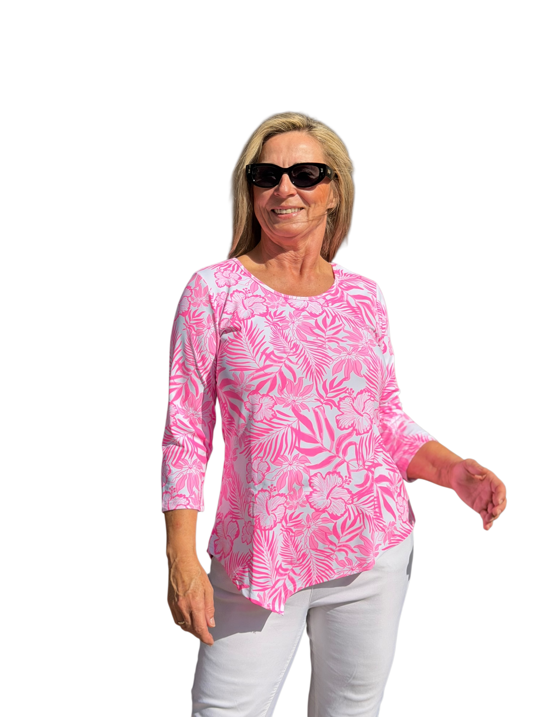 Asymmetrical Hemline Top with UPF50+ Summer Breeze Pink - Back of the Bay Boutique
