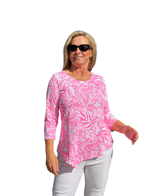 Asymmetrical Hemline Top with UPF50+ Summer Breeze Pink - Back of the Bay Boutique