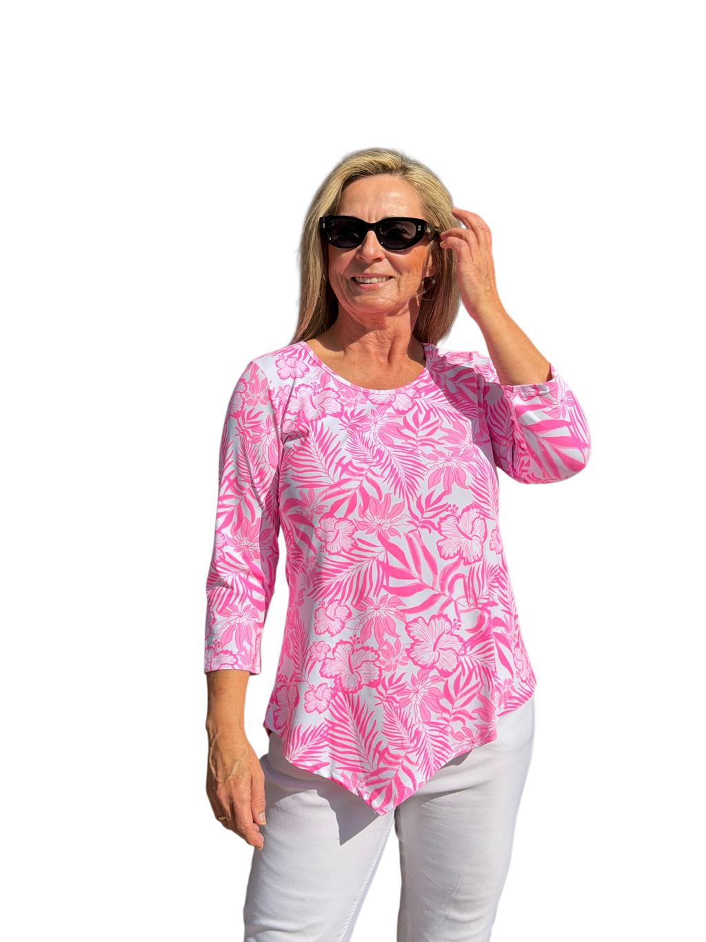 Asymmetrical Hemline Top with UPF50+ Summer Breeze Pink - Back of the Bay Boutique