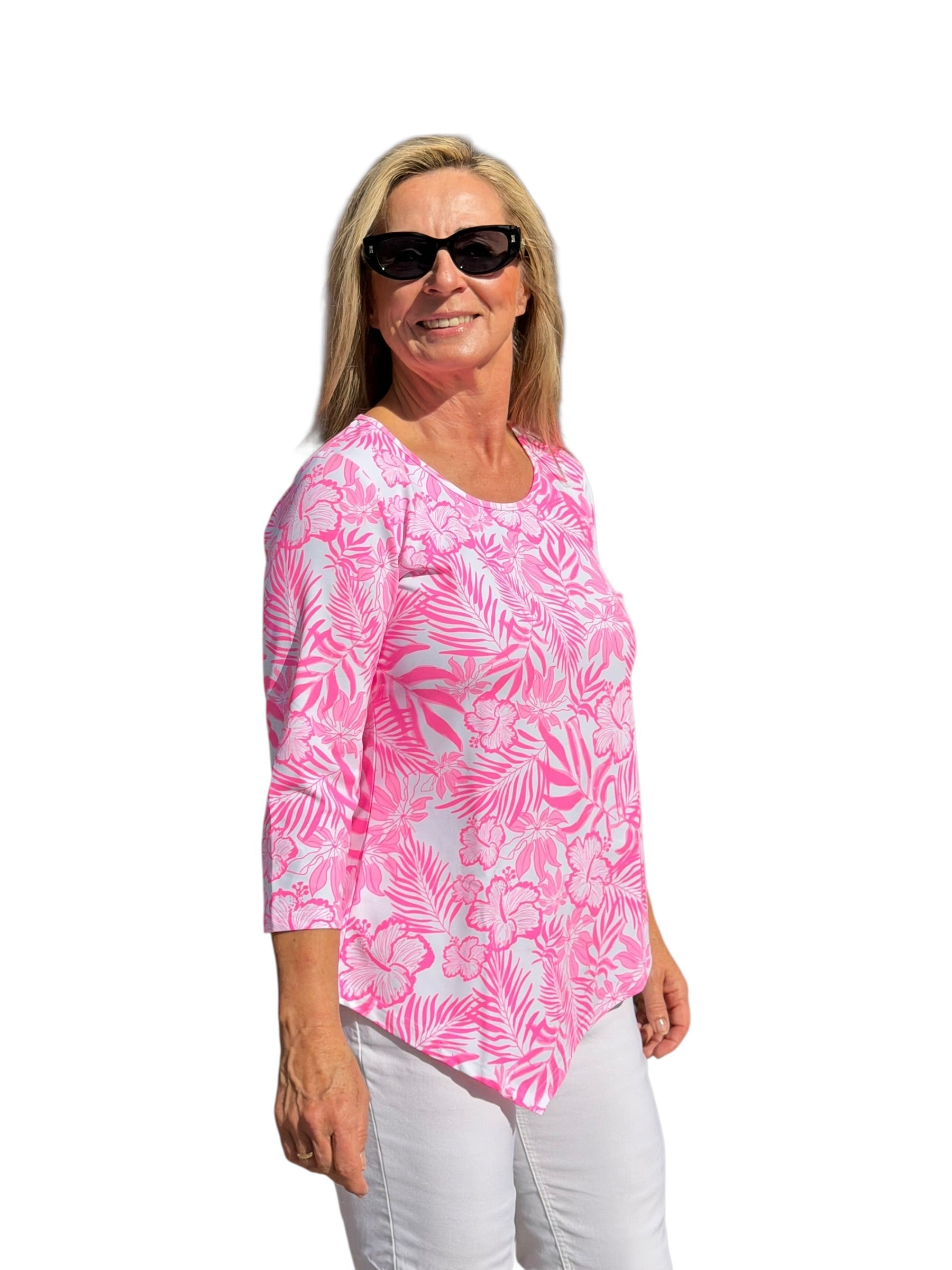 Asymmetrical Hemline Top with UPF50+ Summer Breeze Pink - Back of the Bay Boutique