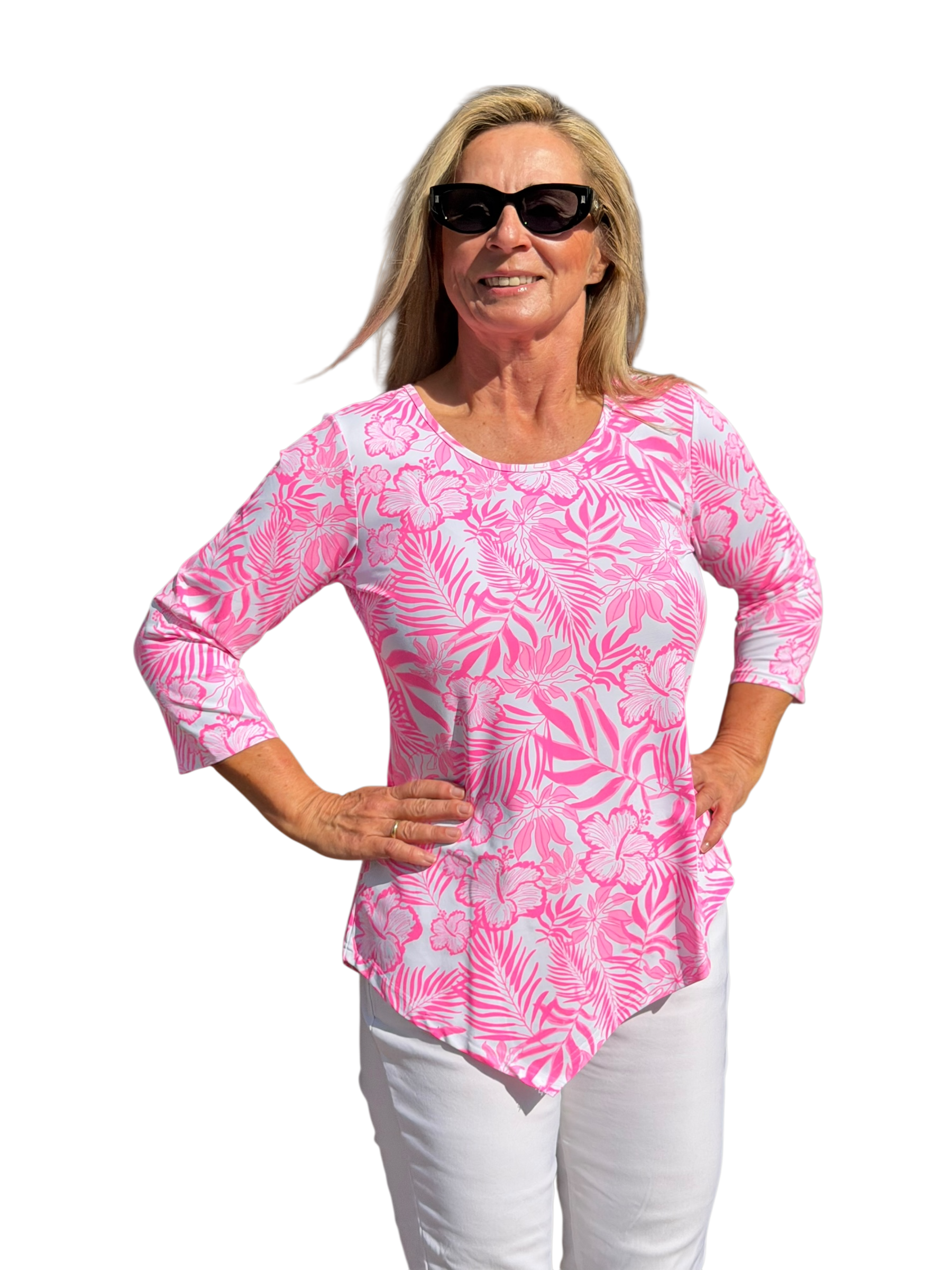 Asymmetrical Hemline Top with UPF50+ Summer Breeze Pink - Back of the Bay Boutique