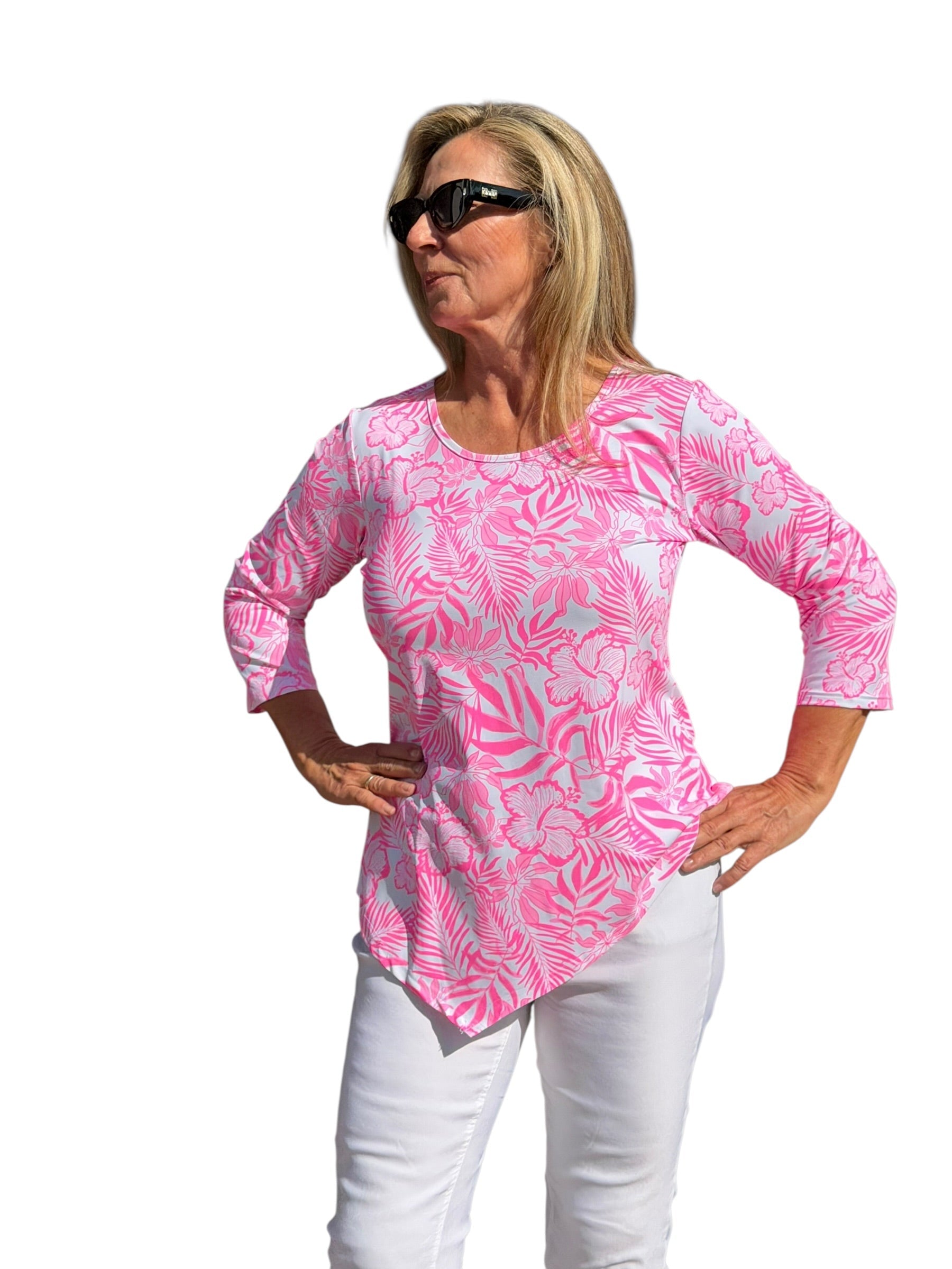 Asymmetrical Hemline Top with UPF50+ Summer Breeze Pink - Back of the Bay Boutique