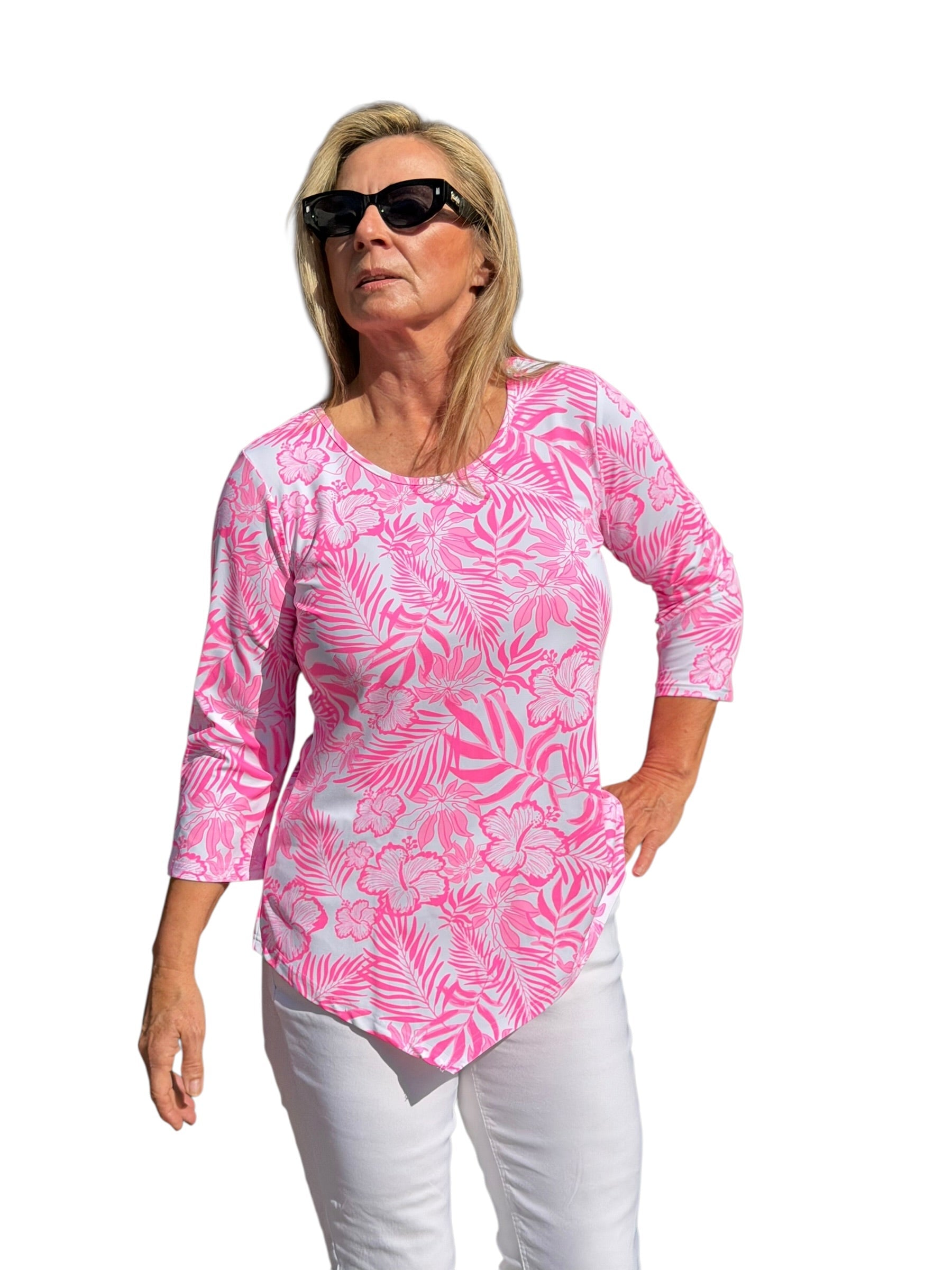 Asymmetrical Hemline Top with UPF50+ Summer Breeze Pink - Back of the Bay Boutique