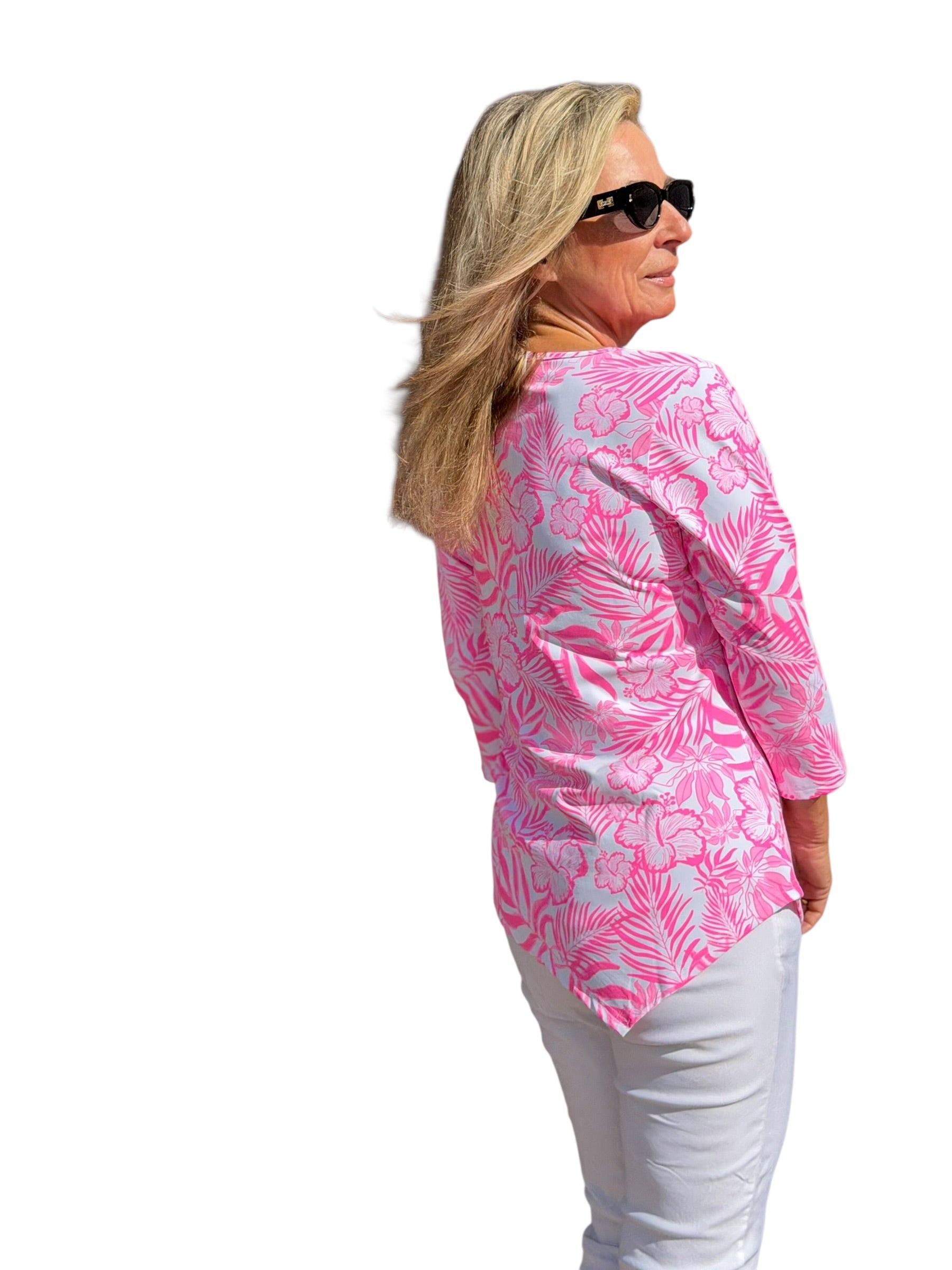 Asymmetrical Hemline Top with UPF50+ Summer Breeze Pink - Back of the Bay Boutique