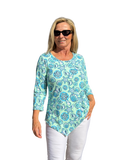 Asymmetrical Hemline Top with UPF50+ Ocean Shells Blue - Back of the Bay Boutique