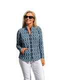 Zip - Up Long Sleeve Jacket with UPF50+ Geometric Lines Navy - Back of the Bay Boutique