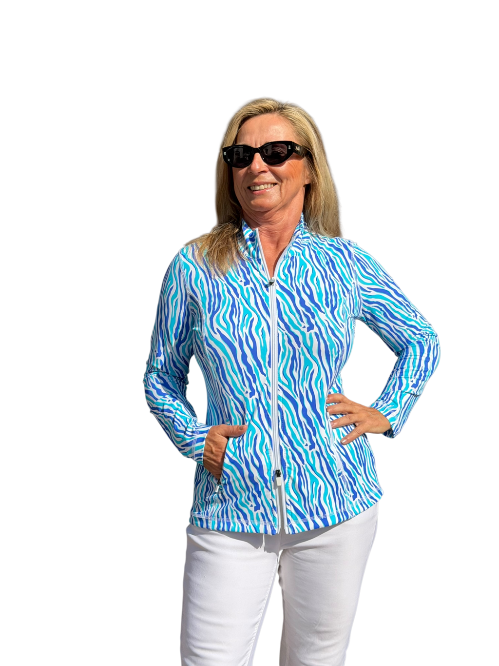 Zip - Up Long Sleeve Jacket with UPF50+ Blue Zebra - Back of the Bay Boutique