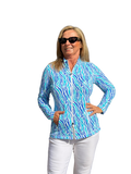 Zip - Up Long Sleeve Jacket with UPF50+ Blue Zebra - Back of the Bay Boutique