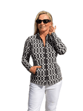 Zip - Up Long Sleeve Jacket with UPF50+ Geometric Lines Black - Back of the Bay Boutique
