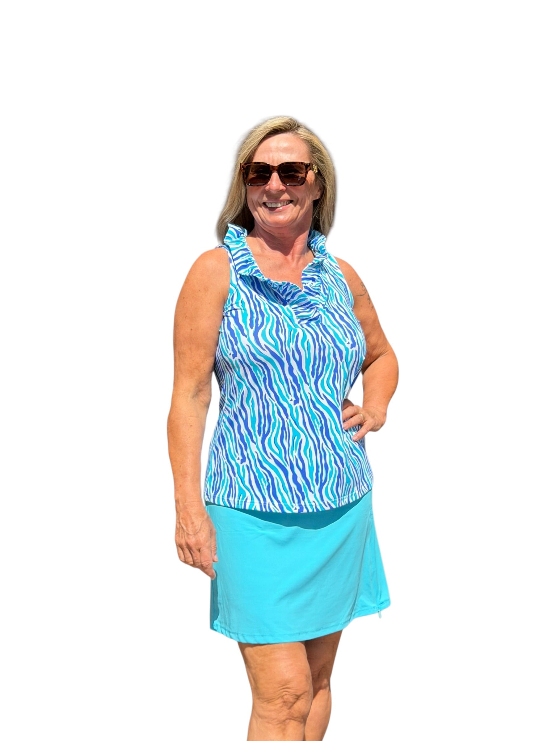 Pull - on Zip Skort with UPF50+ Clear Turquoise - Back of the Bay Boutique