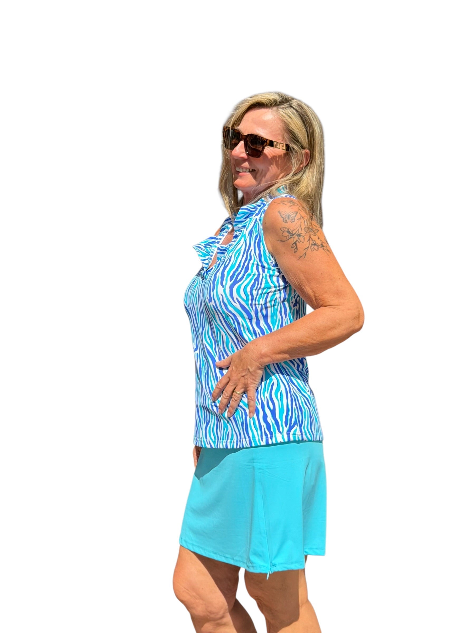 Pull - on Zip Skort with UPF50+ Clear Turquoise - Back of the Bay Boutique