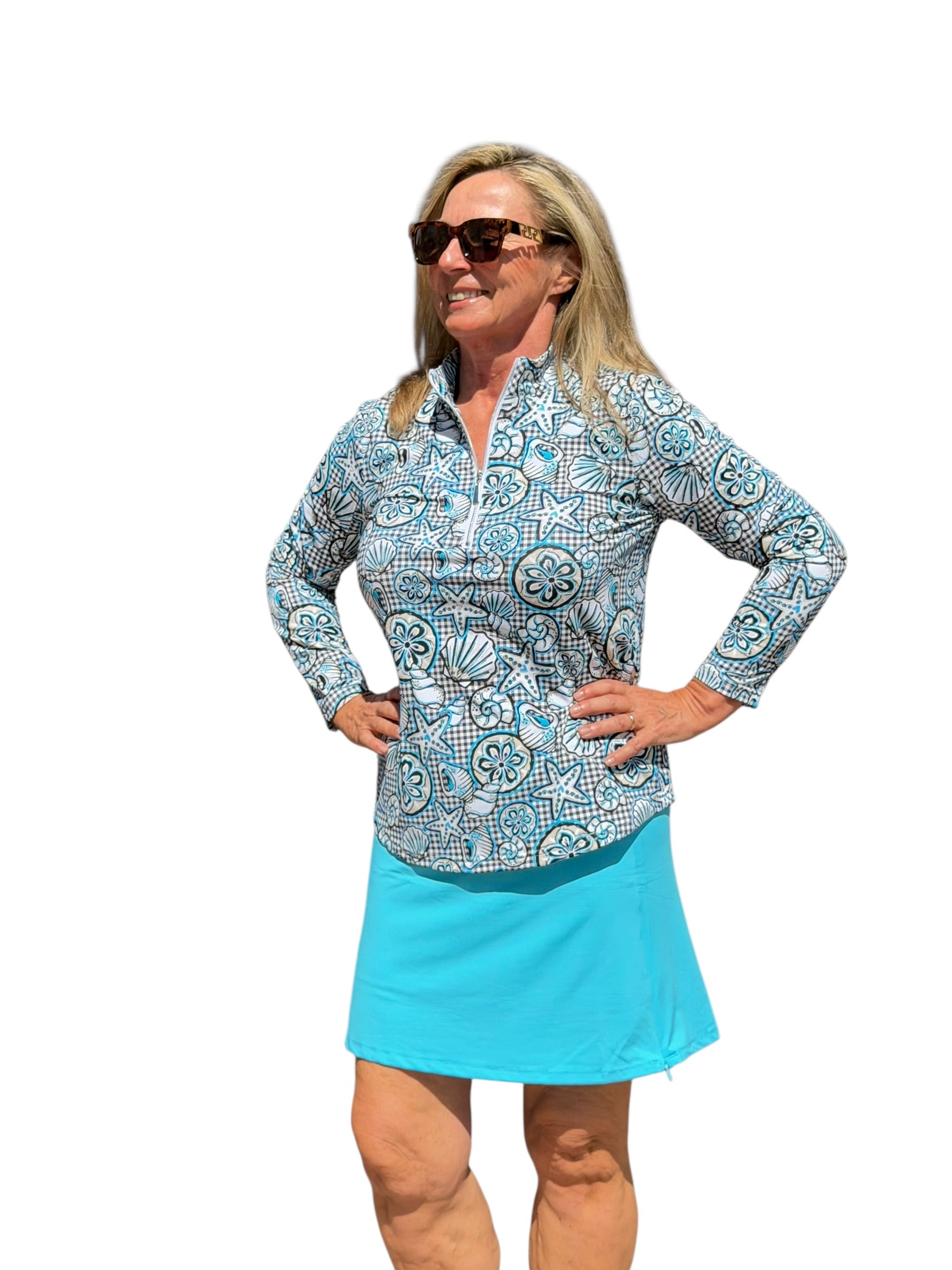 Pull - on Zip Skort with UPF50+ Clear Turquoise - Back of the Bay Boutique