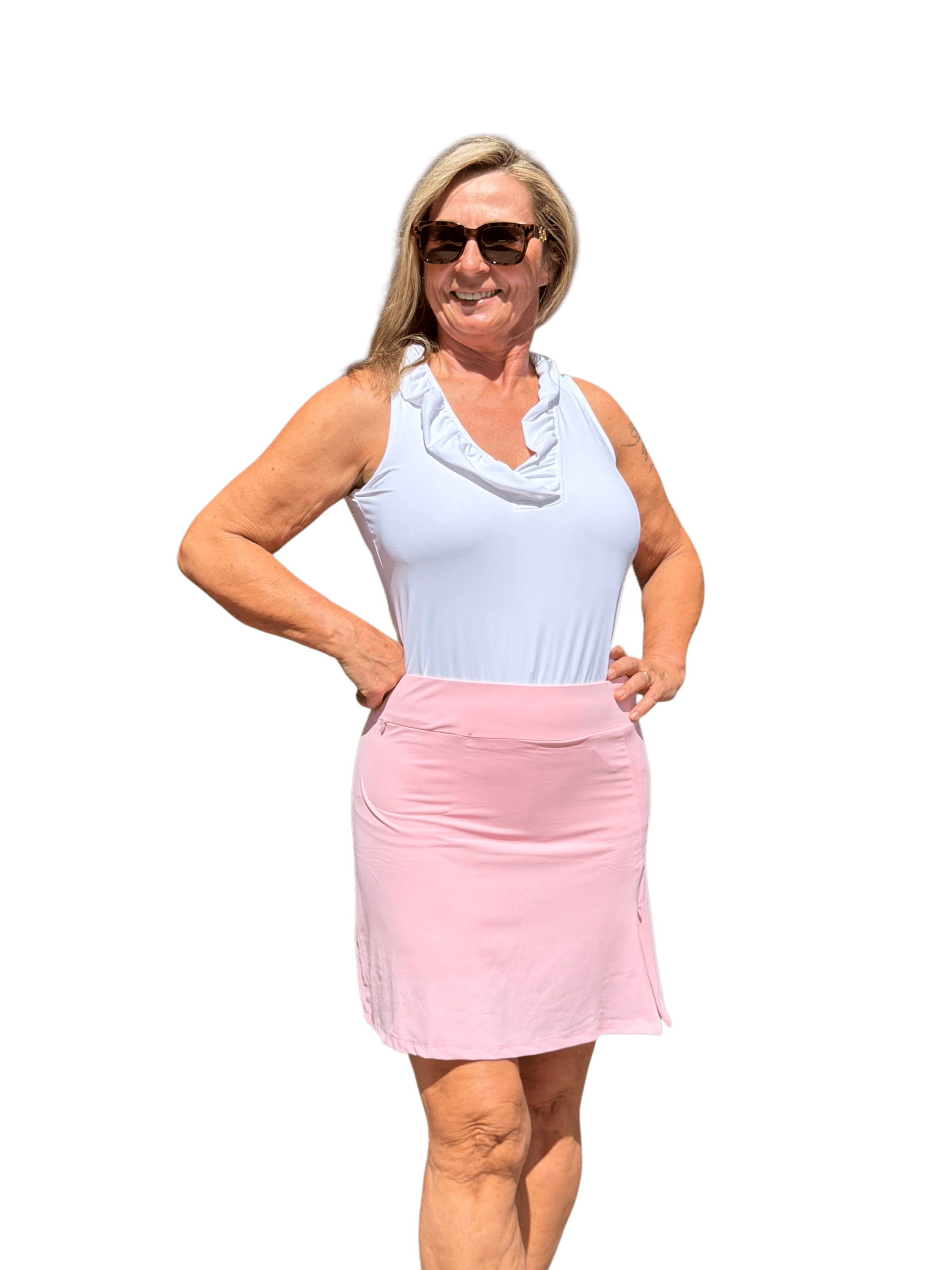 Pull - on Zip Skort with UPF50+ Soft Pink - Back of the Bay Boutique