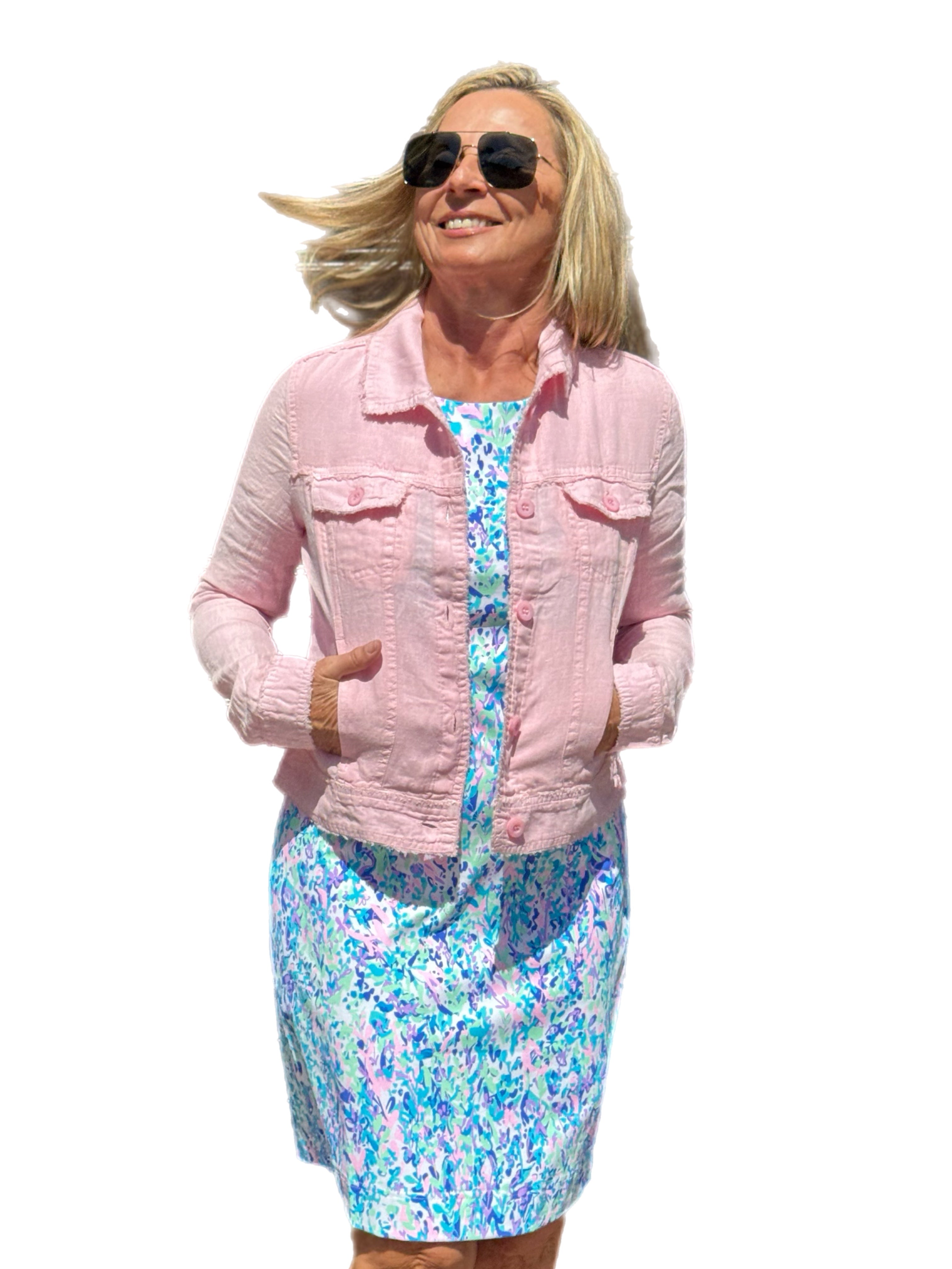 Long-Sleeve Linen Jacket Soft Pink - Back of the Bay Boutique