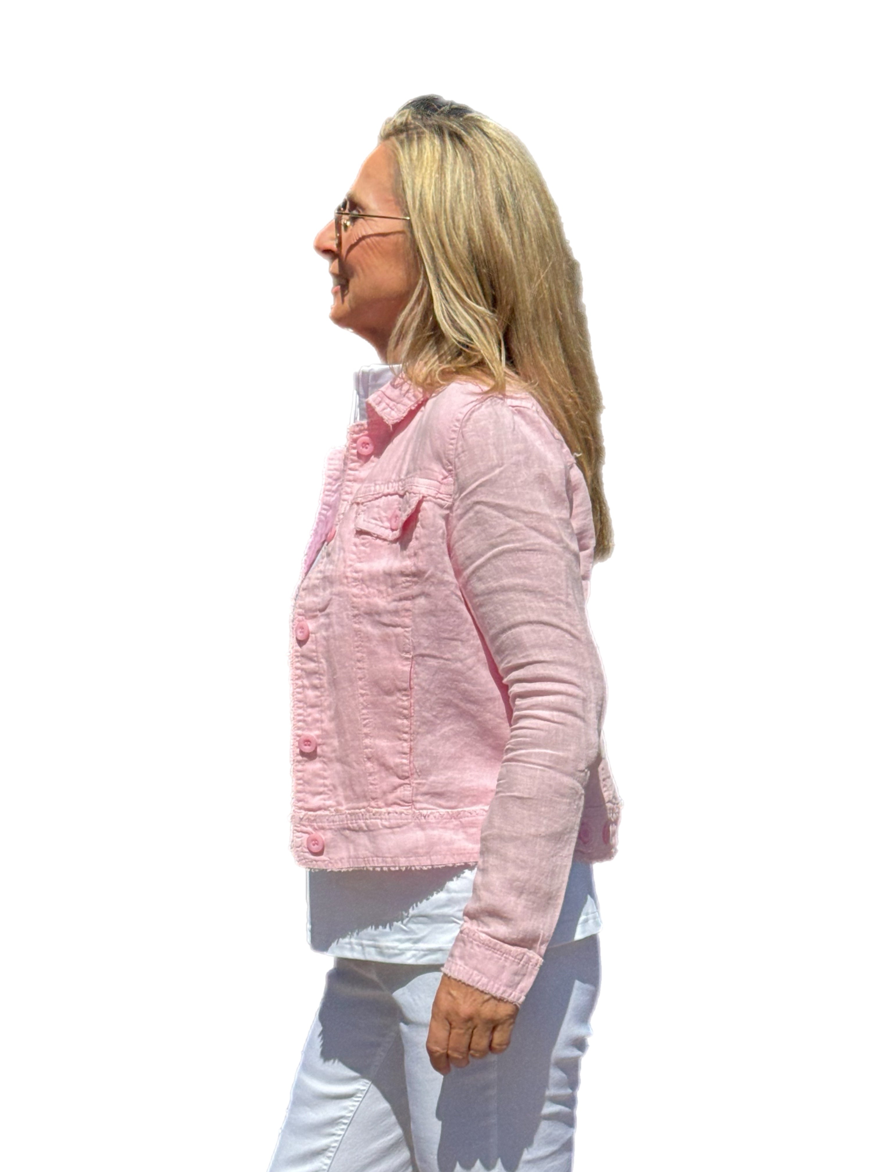 Long-Sleeve Linen Jacket Soft Pink - Back of the Bay Boutique