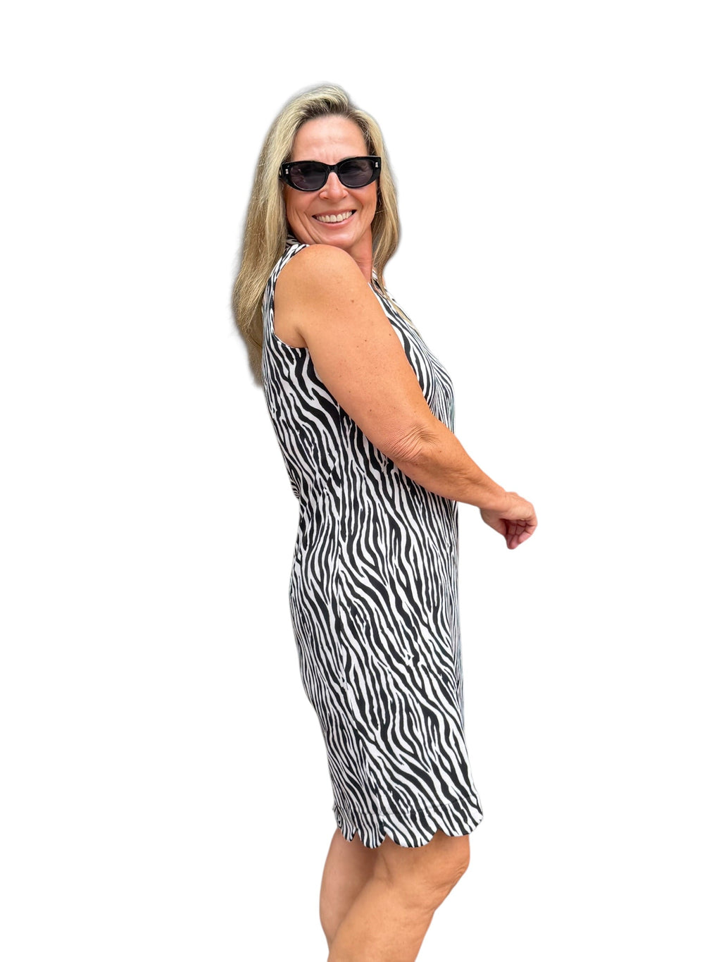 Scalloped - Neck and - Hem Sleeveless Dress with UPF50+ Black Safari - Back of the Bay Boutique