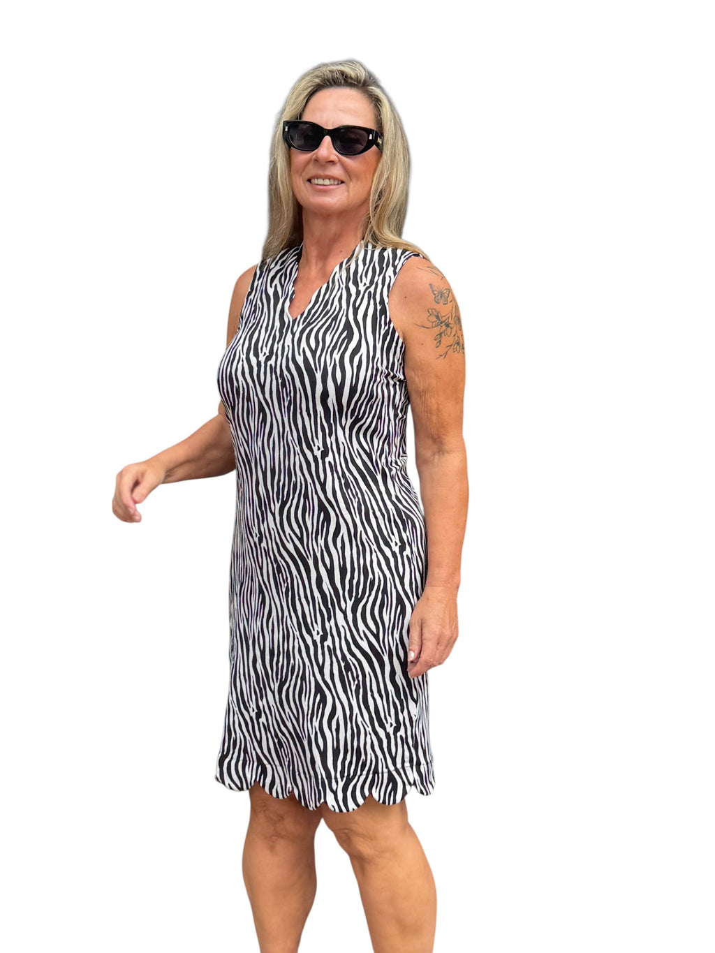 Scalloped - Neck and - Hem Sleeveless Dress with UPF50+ Black Safari - Back of the Bay Boutique