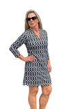 Scalloped 3/4 Sleeve Dress with UPF50+ Geometric Lines Black - Back of the Bay Boutique