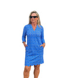 Scalloped 3/4 Sleeve Dress with UPF50+ Geometric Lines Peri - Back of the Bay Boutique