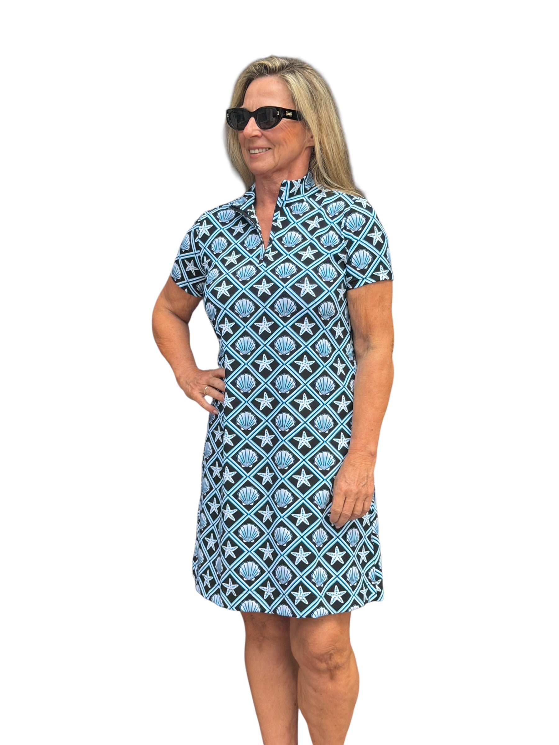 Polo - Collar Quarterzip Short - Sleeve Dress Black Seashells - Back of the Bay Boutique