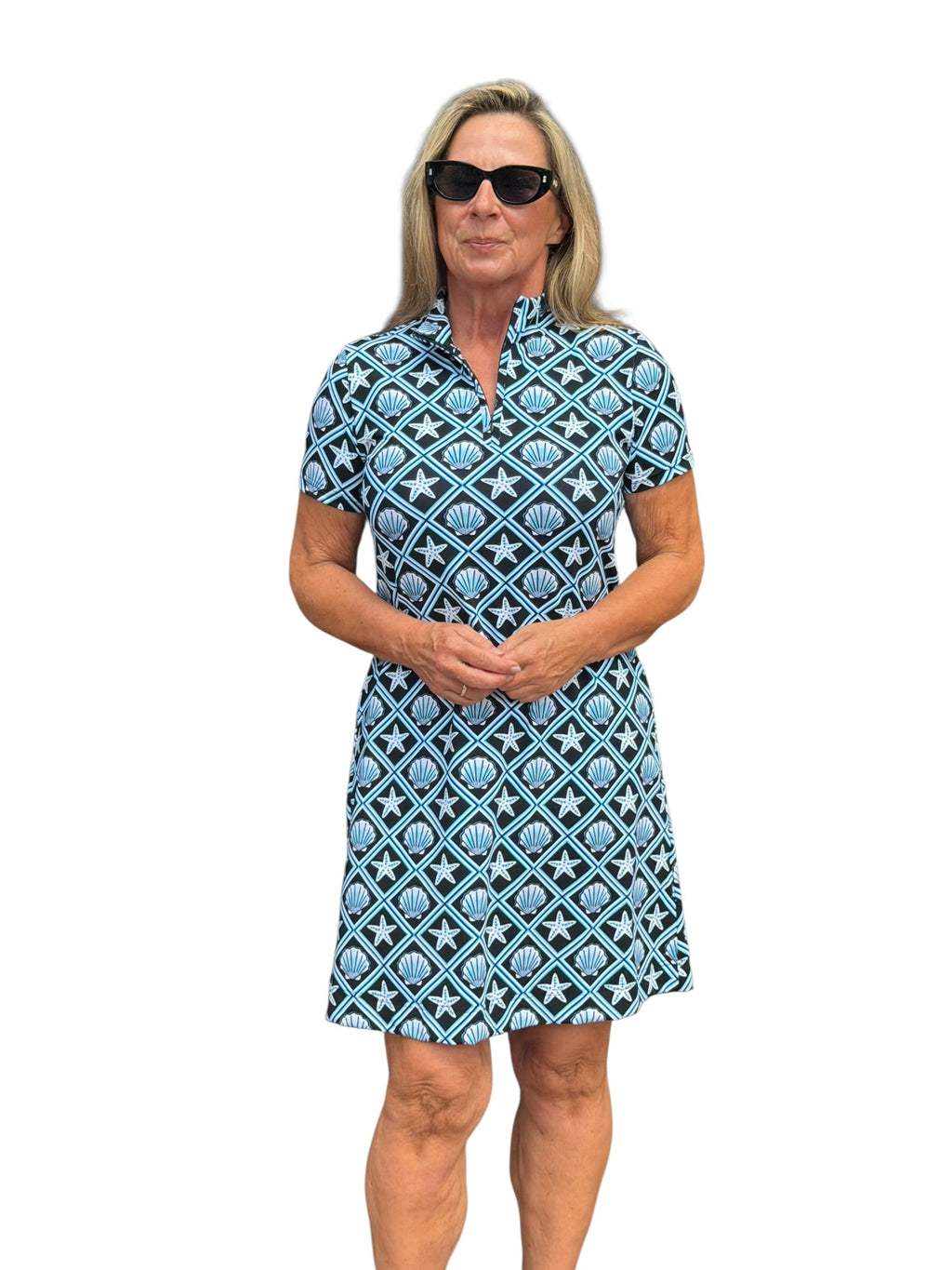 Polo - Collar Quarterzip Short - Sleeve Dress Black Seashells - Back of the Bay Boutique