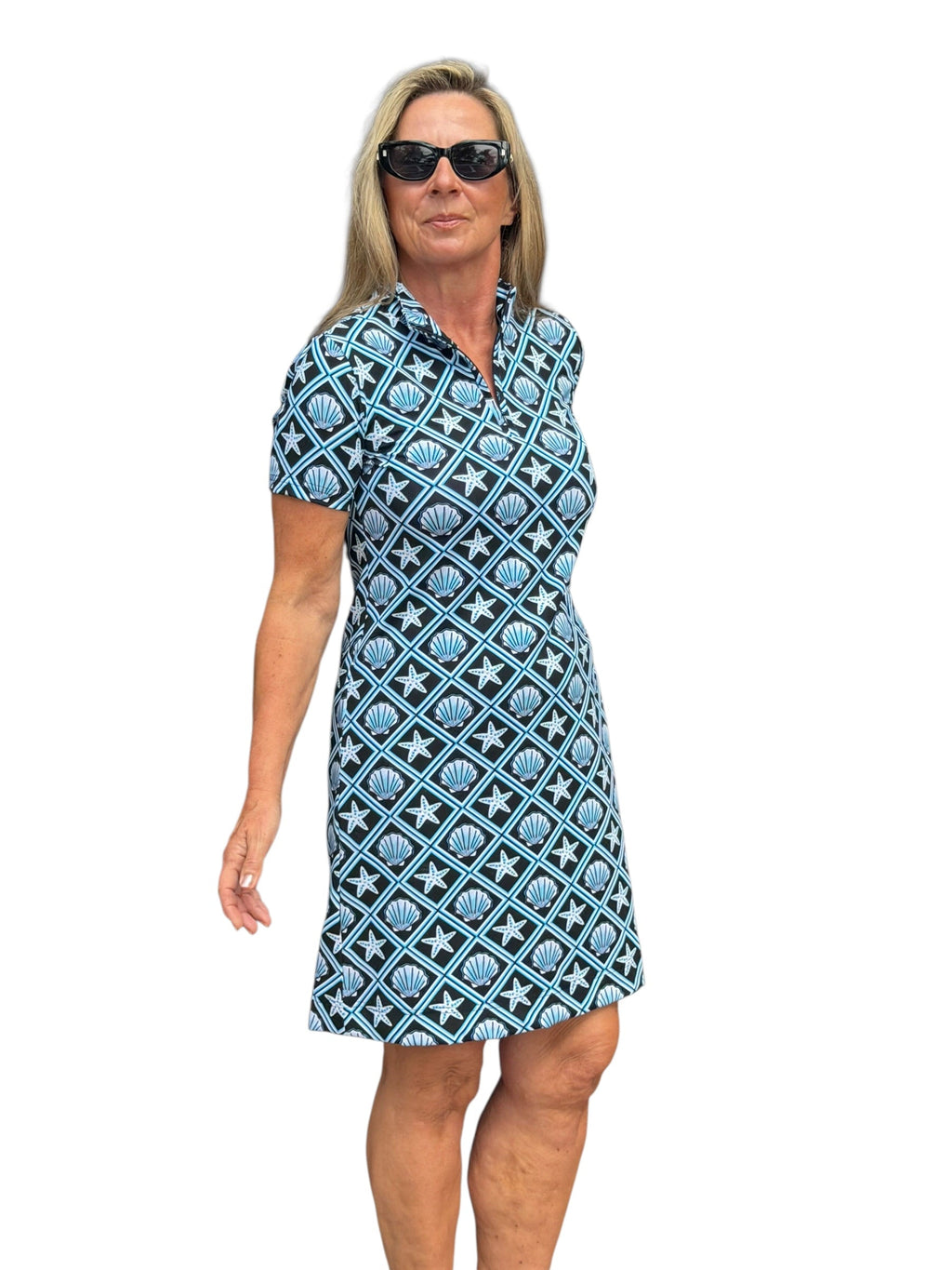 Polo - Collar Quarterzip Short - Sleeve Dress Black Seashells - Back of the Bay Boutique