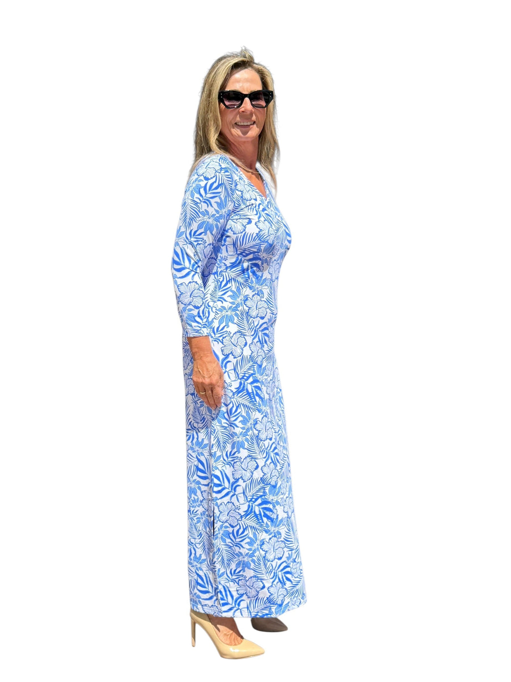 Maxi Elbow - Sleeve Dress with UPF50+ Summer Breeze Blue - Back of the Bay Boutique