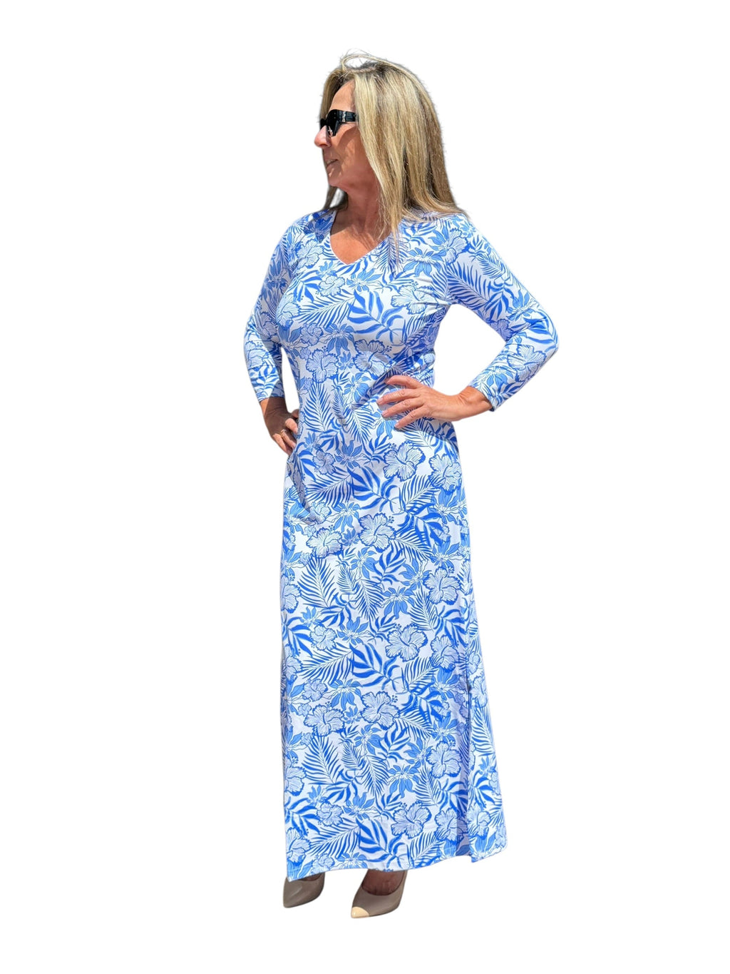 Maxi Elbow - Sleeve Dress with UPF50+ Summer Breeze Blue - Back of the Bay Boutique