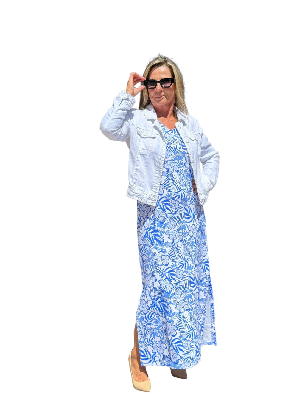 Maxi Elbow - Sleeve Dress with UPF50+ Summer Breeze Blue - Back of the Bay Boutique
