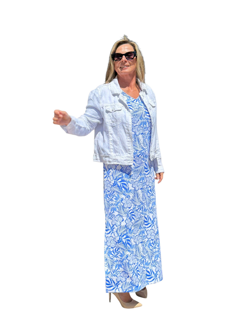 Maxi Elbow - Sleeve Dress with UPF50+ Summer Breeze Blue - Back of the Bay Boutique
