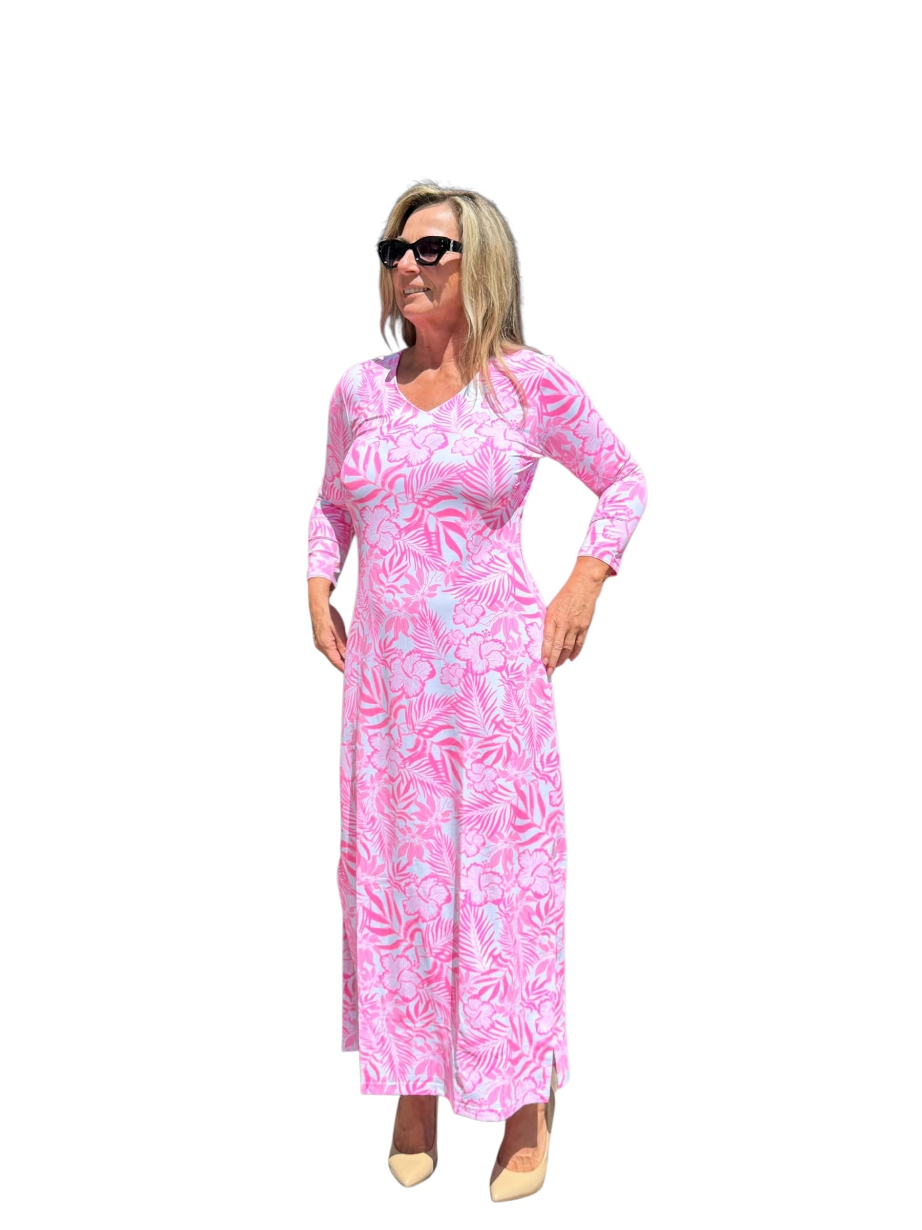 Maxi Elbow - Sleeve Dress with UPF50+ Summer Breeze Pink - Back of the Bay Boutique