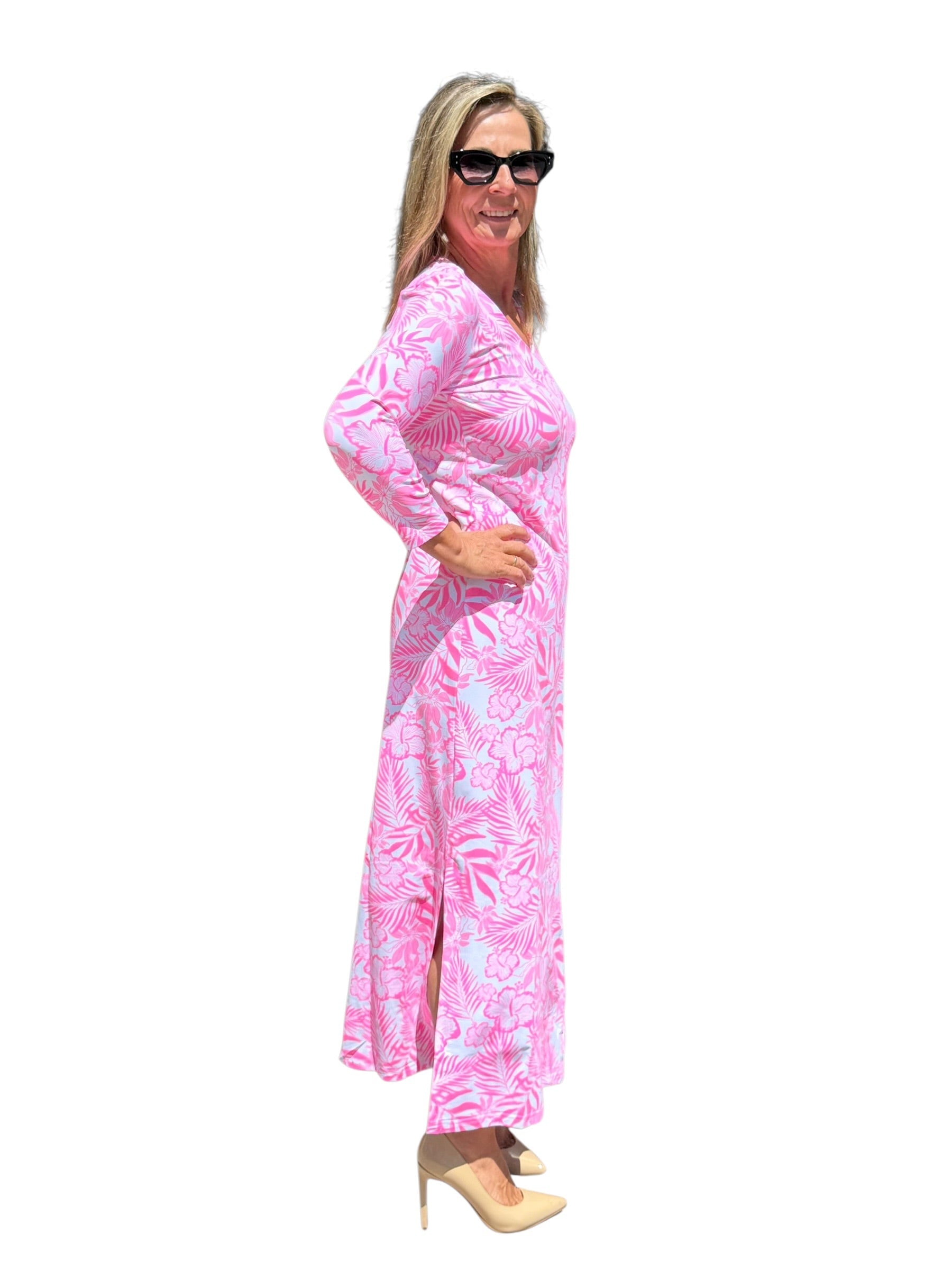 Maxi Elbow - Sleeve Dress with UPF50+ Summer Breeze Pink - Back of the Bay Boutique