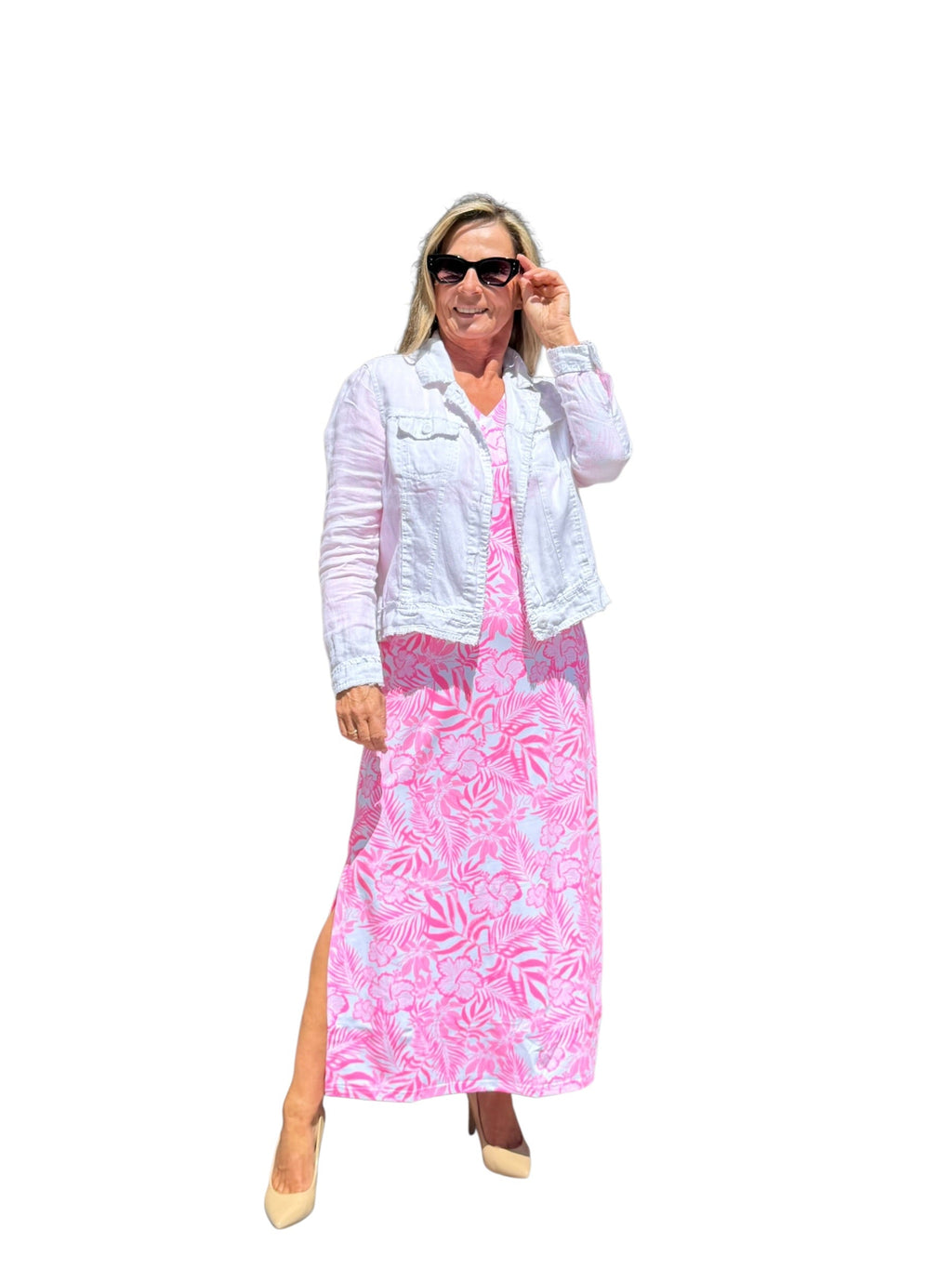 Maxi Elbow - Sleeve Dress with UPF50+ Summer Breeze Pink - Back of the Bay Boutique