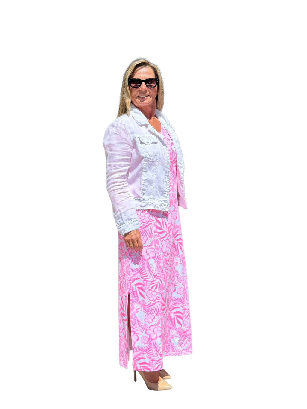 Maxi Elbow - Sleeve Dress with UPF50+ Summer Breeze Pink - Back of the Bay Boutique
