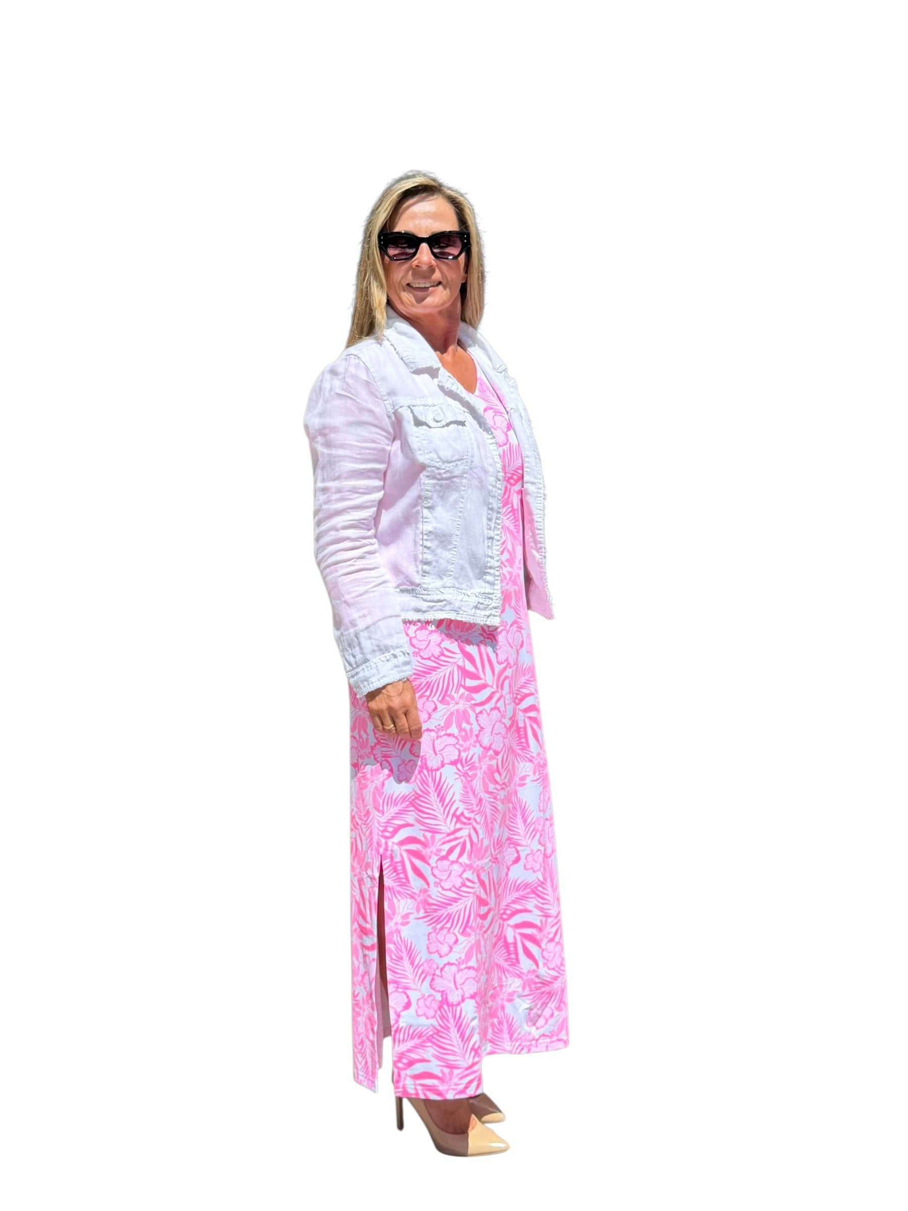 Maxi Elbow - Sleeve Dress with UPF50+ Summer Breeze Pink - Back of the Bay Boutique