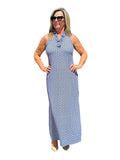 Ruffle - Neck Maxi Dress with UPF50+ Nautical Ropes Navy - Back of the Bay Boutique