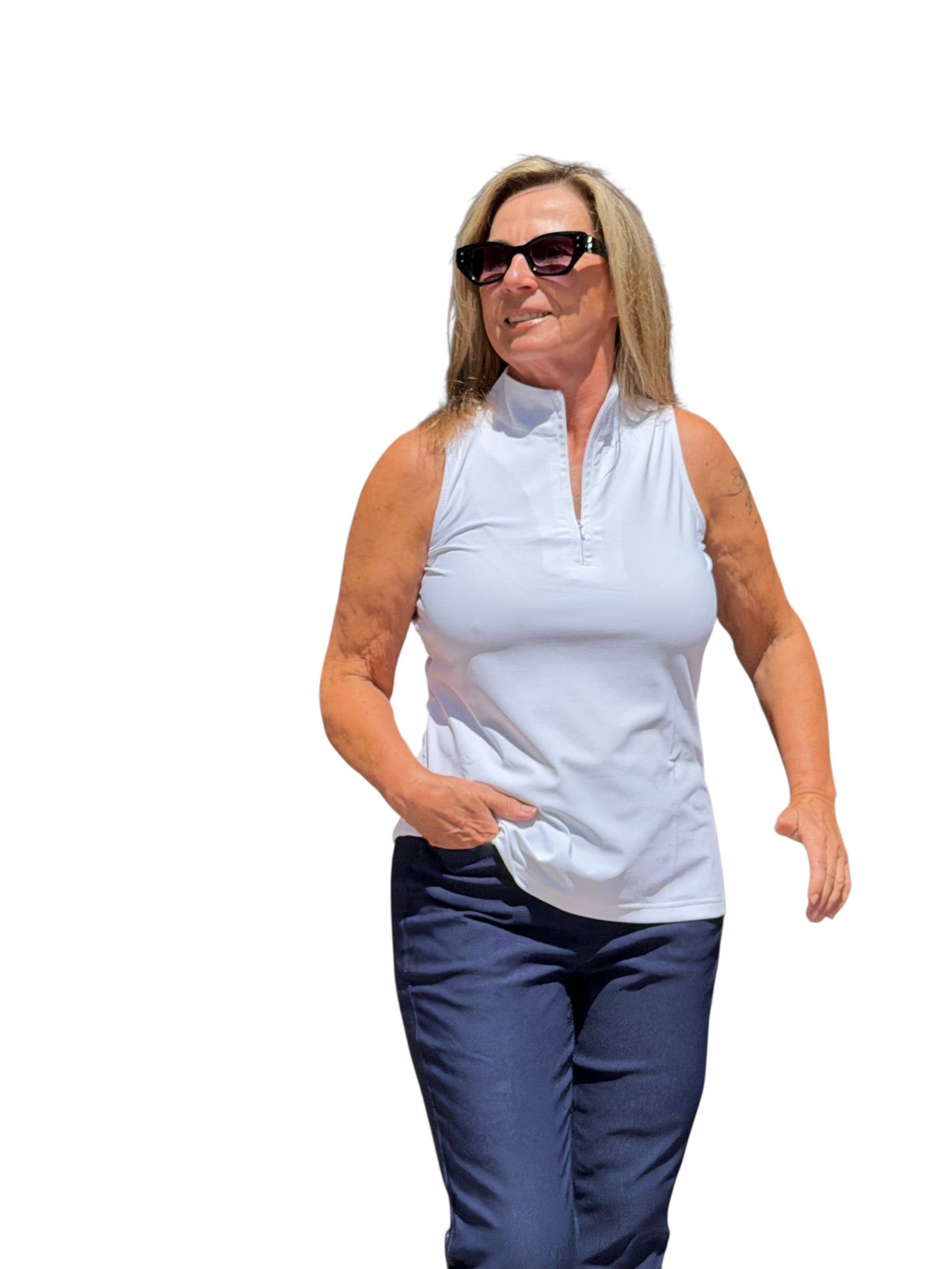 High Zip - Neck Sleeveless Top with UPF50+ White - Back of the Bay Boutique