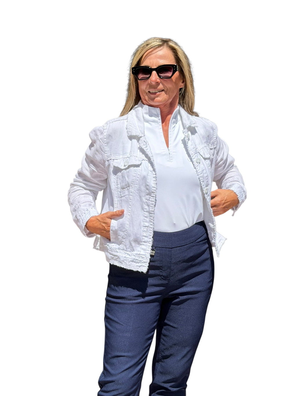 Long - Sleeve Linen Jacket White - Back of the Bay Boutique