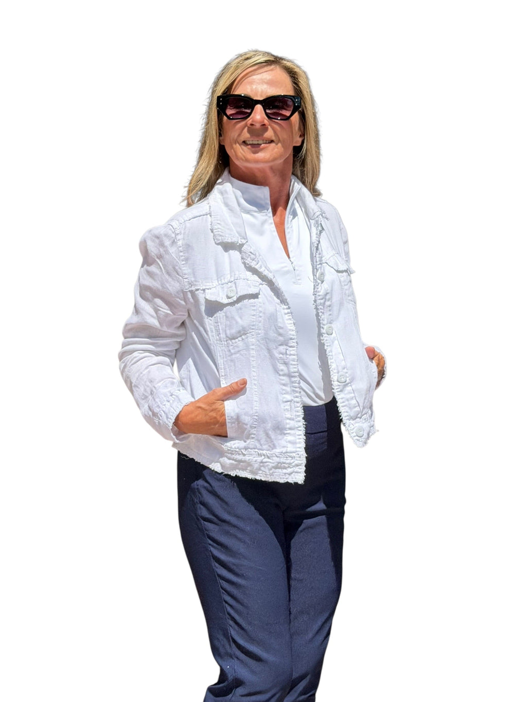 Long - Sleeve Linen Jacket White - Back of the Bay Boutique