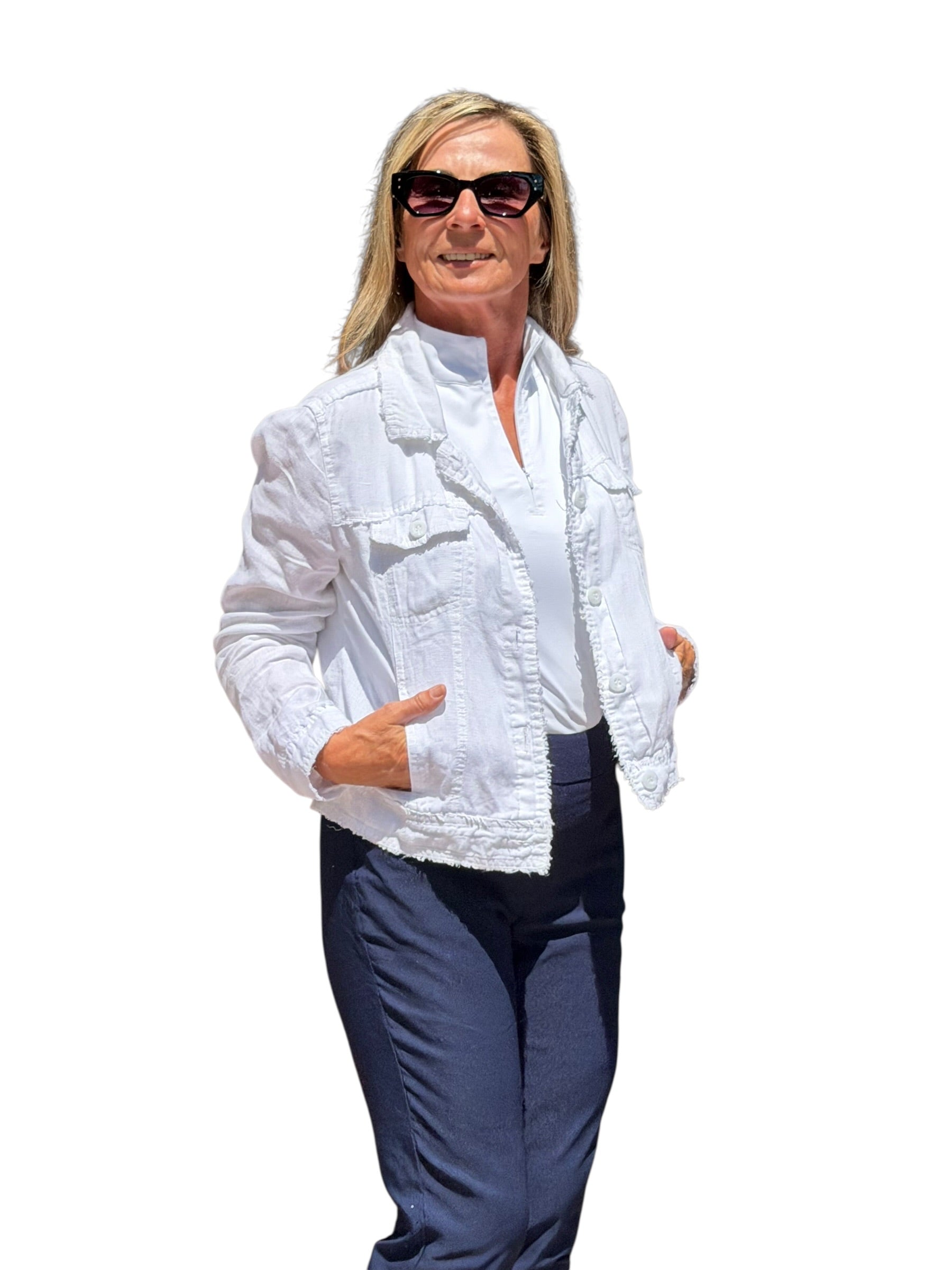 Long - Sleeve Linen Jacket White - Back of the Bay Boutique