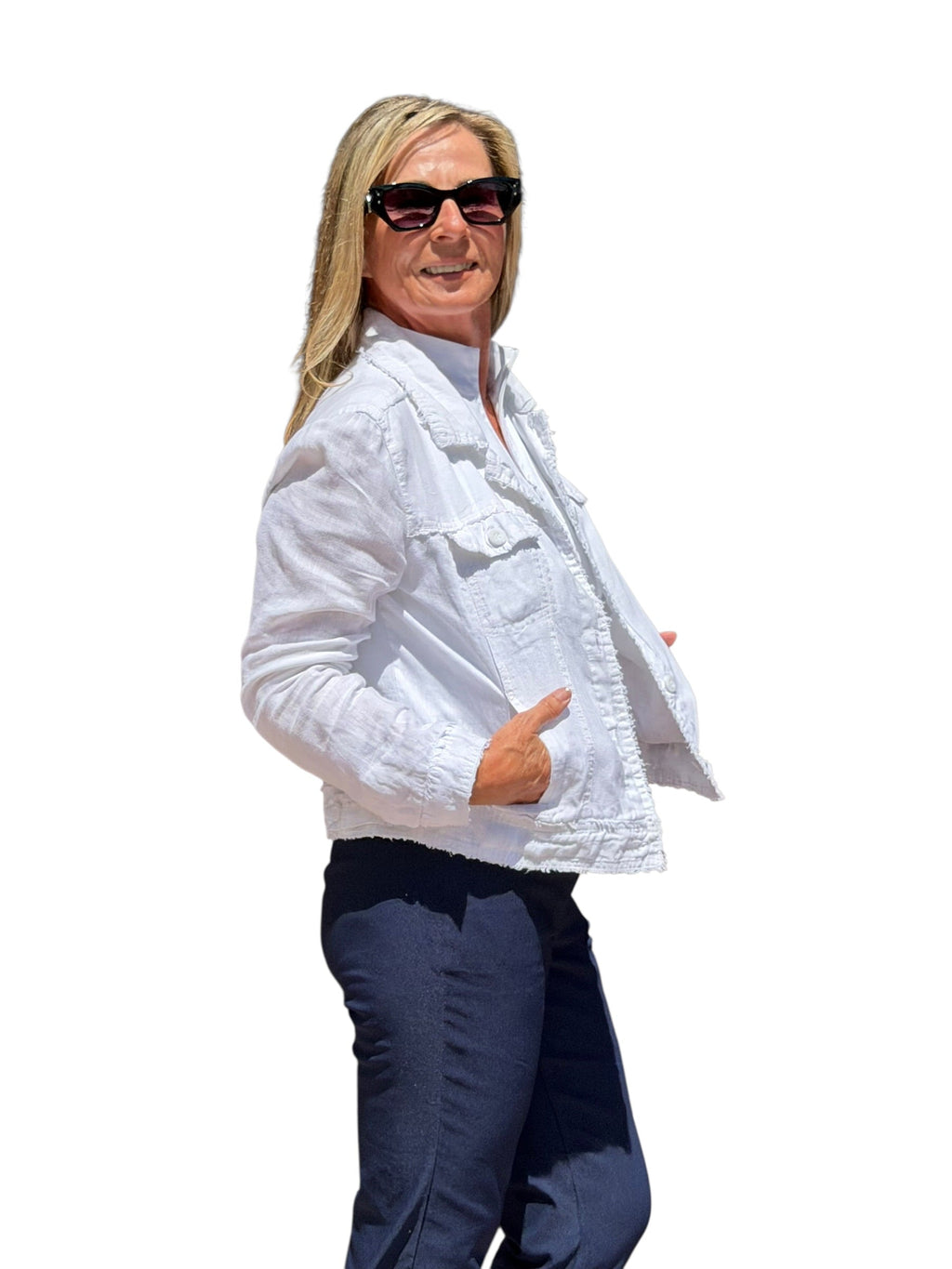 Long - Sleeve Linen Jacket White - Back of the Bay Boutique